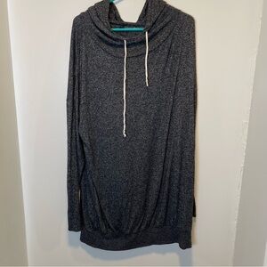 Express Dark Gray Hooded Drawstring Pullover Sweater Dress